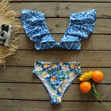 Load image into Gallery viewer, Two-Pieces Women Floral Push-Up Padded Bra Ruffles Bikini Set Swimsuit Swimwear Bathing Suit Beachwear Floral Printed Swimsuit Knotted String Triangle Bikini Tie Side High Cut Cheeky Bikini Set
