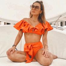 Load image into Gallery viewer, Two-Pieces Women Floral Push-Up Padded Bra Ruffles Bikini Set Swimsuit Swimwear Bathing Suit Beachwear Floral Printed Swimsuit Knotted String Triangle Bikini Tie Side High Cut Cheeky Bikini Set
