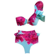 Load image into Gallery viewer, Two-Pieces Women Floral Push-Up Padded Bra Ruffles Bikini Set Swimsuit Swimwear Bathing Suit Beachwear Floral Printed Swimsuit Knotted String Triangle Bikini Tie Side High Cut Cheeky Bikini Set
