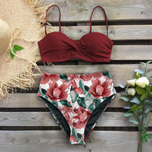 Load image into Gallery viewer, Leaf Print Bikini Female Swimsuit Women's Bathing Suits Triangle Bikini High Waist Bottoms Two Piece Swimsuits Women Swimwear Thong Push Up Bikinis Set High Waist Swimming Suits for Bathing Suit
