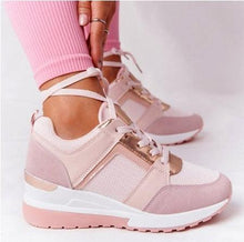 Load image into Gallery viewer, Women Sneakers Leopard Print Lace-Up Women's Vulcanize Shoes Sports Sneakers Breathable Height Increasing Walking Jogging Sneakers Gold Silver Sport Running Women's Sneakers
