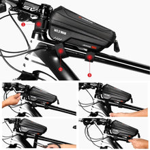Load image into Gallery viewer, Black Bike Bag Frame Front Top Tube Cycling Bag Waterproof Phone Case Touchscreen Bag  Pack Bicycle Accessories Bike Bicycle Bag Waterproof Bike Phone Mount Bag Front Frame Top Tube Handlebar Bag Touch Screen Holder Case For Cell Phones 6.6in
