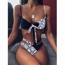 Load image into Gallery viewer, Women High Waist Bikini Swimsuit Swimwear Female Women Metal Ring Cross Bandage Bikini Set Swimsuit Two Piece Cutout Tie Back Bathing Suit Thong Bikini Set Bathing Suit Bather
