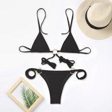 Load image into Gallery viewer, Bikini Triangle Adjust Swimwear Women's Crisscross Halter Bikini Lace Up Back Bandage Two Piece Strappy Bathing Suits G String Thong Swimwear Women Bathing Suit Hollow Out Quality Pleated Swimsuit Female Double-Sided Bikini Set

