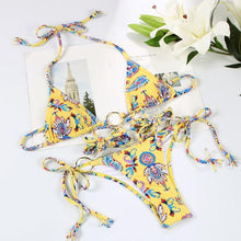 Load image into Gallery viewer, Bikini Triangle Adjust Swimwear Women's Crisscross Halter Bikini Lace Up Back Bandage Two Piece Strappy Bathing Suits G String Thong Swimwear Women Bathing Suit Hollow Out Quality Pleated Swimsuit Female Double-Sided Bikini Set
