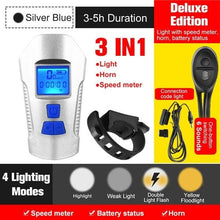 Load image into Gallery viewer, Smart Waterproof Bicycle Light USB Rechargeable Bike Front Light Flashlight With Bike Computer LCD Speedometer Waterproof Bicycles Light And Odometer Horn For Safe Cycling 4 Modes Fits For All Mountain Road Bikes
