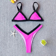 Load image into Gallery viewer, Bikini Solid Swimsuit Women Swimwear Push Up Bikini Set Patchwork  Summer Beach Bathing Suit Swim Wear Halter Bikini Swimsuit Beach Swimming Traveling High Leg Bikini
