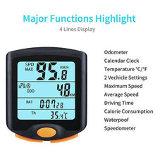 Load image into Gallery viewer, Black Mini Waterproof Bicycle Computer Wired Digital Multifunction Speedometer Waterproof Motion Sensor Bicycle Computer Odometer Cycling Multi Function Waterproof 4 Line Display With Backlight
