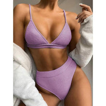 Load image into Gallery viewer, Push Up Bikini Set Swimsuits High Waist Swimwear Women Ribbed Bathing Suits Brazilian Bikinis Swimsuit for Women  Bottom Triangle Bikinis Top Bathing Suit
