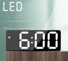 Load image into Gallery viewer, Acrylic/Mirror Alarm Clock LED Digital Clock Voice Control Snooze Time Temperature Display Night Mode Digital Alarm Clock, LED Bedside Clock with 6-Level Brightness Dual Alarm Adjustable Volume with 3 Alarm Sound Alarm Clock for Bedroom Office
