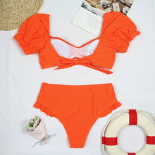 Load image into Gallery viewer, Bikini New 2 Piece Women Swimsuit Women's High Waist Bikini Set Fashion Puff Sleeve Swimwear Set Bathing Suits Solid Color Short Puff Sleeve Summer High Waist Cut Backless Bathing Suit Beachwear
