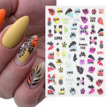 Load image into Gallery viewer, Summer Tropical Beach Coconut Tree Slippers 3D Nail Sticker Leaves Shell Transfer Decals Slider Decoration Manicures  Tip Water Transfer Nail Decals Sticker For Pretty Girl Self-Adhesive Nail Decals Designer Nail Stickers for Acrylic
