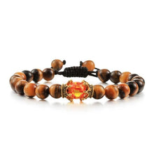 Load image into Gallery viewer, Black Lava Stone Crown Charm Tiger Eye Beads Bracelet For Men Women Braided Bracelets Handmade Adjustable Couple Distance Bracelets Lava Stone Beads Essential Oil Diffuser Adjustable Bracelet With King Queen Crown Charm
