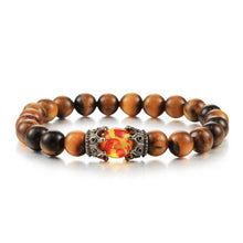 Load image into Gallery viewer, Black Lava Stone Crown Charm Tiger Eye Beads Bracelet For Men Women Braided Bracelets Handmade Adjustable Couple Distance Bracelets Lava Stone Beads Essential Oil Diffuser Adjustable Bracelet With King Queen Crown Charm
