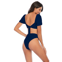 Load image into Gallery viewer, Bikini New 2 Piece Women Swimsuit Women's High Waist Bikini Set Fashion Puff Sleeve Swimwear Set Bathing Suits Solid Color Short Puff Sleeve Summer High Waist Cut Backless Bathing Suit Beachwear
