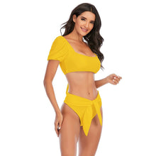 Load image into Gallery viewer, Bikini New 2 Piece Women Swimsuit Women's High Waist Bikini Set Fashion Puff Sleeve Swimwear Set Bathing Suits Solid Color Short Puff Sleeve Summer High Waist Cut Backless Bathing Suit Beachwear
