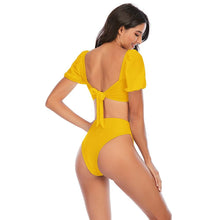 Load image into Gallery viewer, Bikini New 2 Piece Women Swimsuit Women's High Waist Bikini Set Fashion Puff Sleeve Swimwear Set Bathing Suits Solid Color Short Puff Sleeve Summer High Waist Cut Backless Bathing Suit Beachwear
