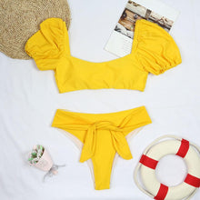 Load image into Gallery viewer, Bikini New 2 Piece Women Swimsuit Women's High Waist Bikini Set Fashion Puff Sleeve Swimwear Set Bathing Suits Solid Color Short Puff Sleeve Summer High Waist Cut Backless Bathing Suit Beachwear
