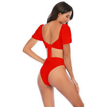 Load image into Gallery viewer, Bikini New 2 Piece Women Swimsuit Women's High Waist Bikini Set Fashion Puff Sleeve Swimwear Set Bathing Suits Solid Color Short Puff Sleeve Summer High Waist Cut Backless Bathing Suit Beachwear
