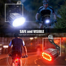 Load image into Gallery viewer, 4 Modes 350mAh USB Road Bicycle Headlight Rechargeable Cycling Taillight LED Bike Front Light Head Lamp Ultra Bright Front And Back Rear Bicycle Light Combo IPX4 Waterproof Mountain Road Helmet Cycle Headlight And Taillight Set
