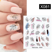 Load image into Gallery viewer, Black Lines Flower Leaves Water Decals Stickers Floral Face Marble Pattern Slider For Nails Summer Nail Art Decoration Summer Stickers on Nails Simple Summer Slider for Manicure Nail Art Watermark Manicure Decor

