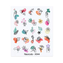 Load image into Gallery viewer, Black Lines Flower Leaves Water Decals Stickers Floral Face Marble Pattern Slider For Nails Summer Nail Art Decoration Summer Stickers on Nails Simple Summer Slider for Manicure Nail Art Watermark Manicure Decor
