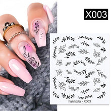 Load image into Gallery viewer, Black Lines Flower Leaves Water Decals Stickers Floral Face Marble Pattern Slider For Nails Summer Nail Art Decoration Summer Stickers on Nails Simple Summer Slider for Manicure Nail Art Watermark Manicure Decor
