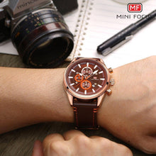Load image into Gallery viewer, Brown Luxury Mens Watches Strong Leather Strap Modern Design Waterproof Multifunctional Business Wrist Watch
