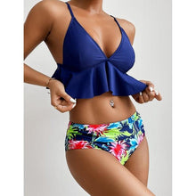 Load image into Gallery viewer, Elegant Black High Waist Two Pieces Bikini Set Women Two Pieces Bathing Suits Ruffled High Waist Bikini Set Swimsuit Female Women Beachwear Swimwear Bather Bathing Suit For Vacation
