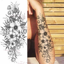 Load image into Gallery viewer, Realistic Sketches Black Flowers Temporary Waterproof Flower Tattoos Modern Body Arm Drawing For Womens
