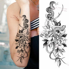 Load image into Gallery viewer, Realistic Sketches Black Flowers Temporary Waterproof Flower Tattoos Modern Body Arm Drawing For Womens
