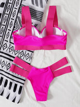 Load image into Gallery viewer, Women's Swimsuits Swimwear Patchwork Bikini Woman Push up Bikinis Swimsuit Bathing Suits Women Rave Neon Patchwork Bikini Swimsuit 2 Piece Cutout Molded Push Up Bathing Suit
