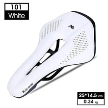 Load image into Gallery viewer, Leather Bike Saddle Road Bike Front Seat Cycling Saddles For Mens Breathable Hollow Cushion Bicycle Saddle Comfort Bike Saddle Ergonomic Waterproof Bicycle Seat For Road Bike Mountain Bike Seats
