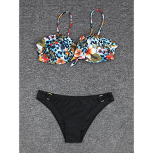Load image into Gallery viewer, Female Two Piece Swimsuit Low Waist Bikini Floral Printing Swimwear Push Up Bathing Suit  Detachable Padded Push Up Striped Bikini Set Two Piece Swimsuit Ladies Vintage Lace Bikini Sets Beach Swimwear
