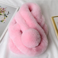 Load image into Gallery viewer, New Winter Solid Color Warm Thicken Soft Collar Scarf Faux Rabbit Fur Neckerchief Plush Warm Hot Scarfs Cross Collar Scarf Shawl Solid With Pearl Elegant For Women
