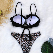 Load image into Gallery viewer, Female Two Piece Swimsuit Low Waist Bikini Floral Printing Swimwear Push Up Bathing Suit  Detachable Padded Push Up Striped Bikini Set Two Piece Swimsuit Ladies Vintage Lace Bikini Sets Beach Swimwear
