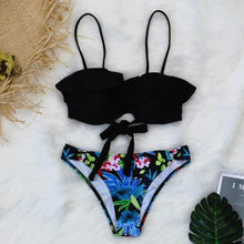 Load image into Gallery viewer, Female Two Piece Swimsuit Low Waist Bikini Floral Printing Swimwear Push Up Bathing Suit  Detachable Padded Push Up Striped Bikini Set Two Piece Swimsuit Ladies Vintage Lace Bikini Sets Beach Swimwear
