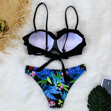 Load image into Gallery viewer, Female Two Piece Swimsuit Low Waist Bikini Floral Printing Swimwear Push Up Bathing Suit  Detachable Padded Push Up Striped Bikini Set Two Piece Swimsuit Ladies Vintage Lace Bikini Sets Beach Swimwear
