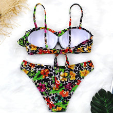 Load image into Gallery viewer, Female Two Piece Swimsuit Low Waist Bikini Floral Printing Swimwear Push Up Bathing Suit  Detachable Padded Push Up Striped Bikini Set Two Piece Swimsuit Ladies Vintage Lace Bikini Sets Beach Swimwear
