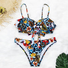 Load image into Gallery viewer, Female Two Piece Swimsuit Low Waist Bikini Floral Printing Swimwear Push Up Bathing Suit  Detachable Padded Push Up Striped Bikini Set Two Piece Swimsuit Ladies Vintage Lace Bikini Sets Beach Swimwear
