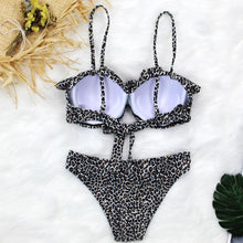 Load image into Gallery viewer, Female Two Piece Swimsuit Low Waist Bikini Floral Printing Swimwear Push Up Bathing Suit  Detachable Padded Push Up Striped Bikini Set Two Piece Swimsuit Ladies Vintage Lace Bikini Sets Beach Swimwear
