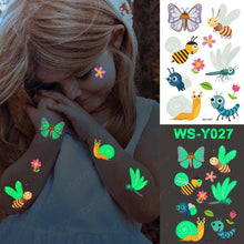 Load image into Gallery viewer, Luxury Luminous Tattoo Stickers Unicorn Stars Temporary Waterproof Luminous Fake Tattoos Stickers Dinosaur Butterfly For Children
