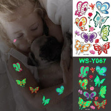 Load image into Gallery viewer, Luxury Luminous Tattoo Stickers Unicorn Stars Temporary Waterproof Luminous Fake Tattoos Stickers Dinosaur Butterfly For Children
