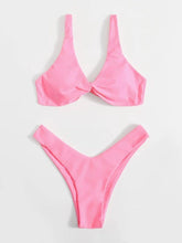 Load image into Gallery viewer, Solid Tie  Bikini Padded Bra High Leg Bandage Push Up Bikini Set Brazilian Swimsuit Women Swimwear Rib Bikini Set High Cut Spaghetti Strap Two Piece Swimsuit Bathing Suit

