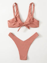 Load image into Gallery viewer, Solid Tie  Bikini Padded Bra High Leg Bandage Push Up Bikini Set Brazilian Swimsuit Women Swimwear Rib Bikini Set High Cut Spaghetti Strap Two Piece Swimsuit Bathing Suit
