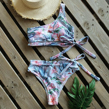 Load image into Gallery viewer, Bikinis Women New One Shoulder Swimwear High Waist Swimsuit Bandage Bathing Suits Beach Wear Female Lace Two Piece Swim Dress with Bikini Bottom Bathing Suits
