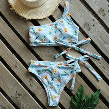 Load image into Gallery viewer, Bikinis Women New One Shoulder Swimwear High Waist Swimsuit Bandage Bathing Suits Beach Wear Female Lace Two Piece Swim Dress with Bikini Bottom Bathing Suits
