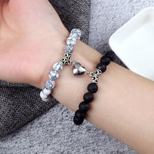 Load image into Gallery viewer, 2Pcs/Set Heart Shape Magnet Pendant Bracelet Couples Love Meaningful Natural Stone Bangles Jewelry Bracelet For Couples Elastic Magnetic Field Therapy Bracelet Women Matt Stone Bracelets For Girlfriend
