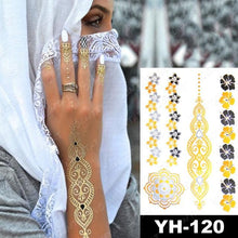 Load image into Gallery viewer, New Waterproof Temporary Tattoo Sticker Golden Silver Flower Jewelry Flash Fashion Different Design Tattoos For Womens
