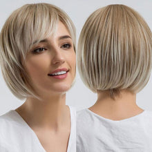 Load image into Gallery viewer, Blonde White Black Ombre Bob Synthetic Wigs for Women Straight Hair Wigs Cosplay Party Wig with bangs Heat Resistant Wigs For Black Women Cosplay Wigs For Women
